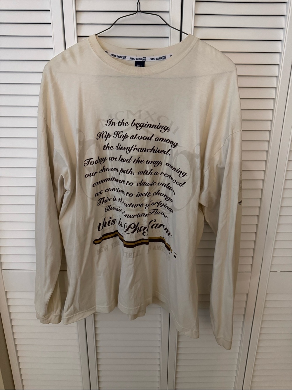 Phat Farm Cream Crewneck Tee with Navy Logo Tag